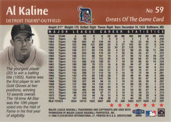 2000 Fleer Greats of the Game #59 Al Kaline Back