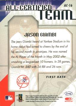 2002 Leaf Certified - All-Certified Team #AC-16 Jason Giambi  Back
