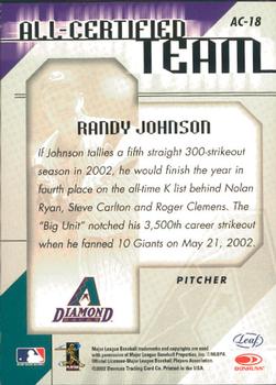 2002 Leaf Certified - All-Certified Team #AC-18 Randy Johnson  Back