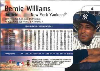 2000 Fleer Impact #4 Bernie Williams Back