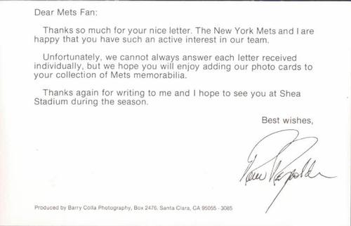 1985 Barry Colla New York Mets Photocards #3085 Ronn Reynolds Back