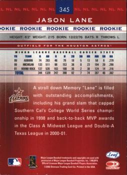 2002 Leaf Rookies & Stars - Great American Signings #345 Jason Lane Back