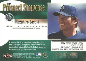 2000 Fleer Showcase #107 Kazuhiro Sasaki Back