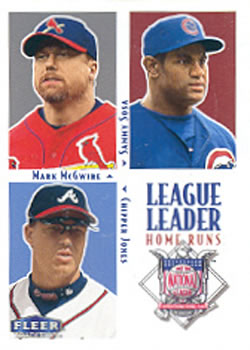 2000 Fleer Tradition #2 NL Home Runs (Mark McGwire / Sammy Sosa / Chipper Jones) Front