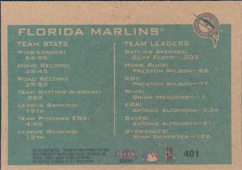 2000 Fleer Tradition #401 Florida Marlins Back