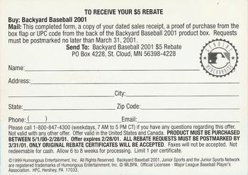 2000 Pacific #NNO Backyard Baseball Rebate Offer Back