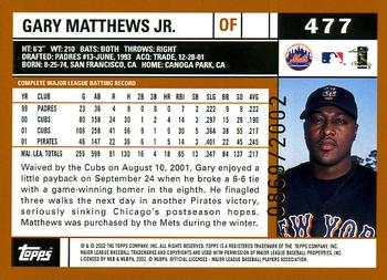 2002 Topps - Gold #477 Gary Matthews Jr. Back