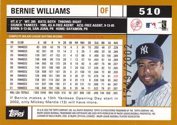 2002 Topps - Gold #510 Bernie Williams Back