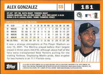 2002 Topps - Home Team Advantage #181 Alex Gonzalez  Back
