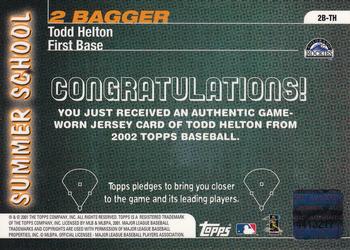 2002 Topps - Summer School Two Bagger Relics #2B-TH Todd Helton Back