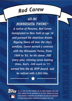 2002 Topps American Pie Spirit of America - American Sluggers Silver #AS-RC Rod Carew Back