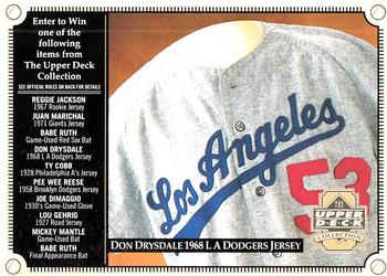 2000 Upper Deck - Upper Deck Collection Entry Forms #NNO Don Drysdale 1968 L.A. Dodgers Jersey Entry Form Front