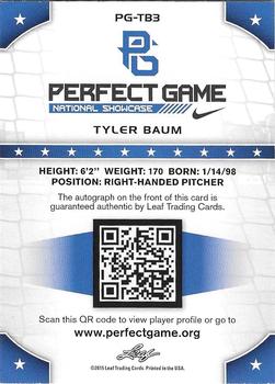 2015 Leaf Perfect Game National Showcase - Base Autograph Gold #PG-TB3 Tyler Baum Back