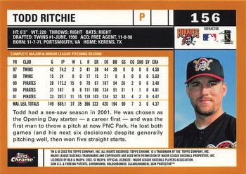 2002 Topps Chrome - Gold Refractors #156 Todd Ritchie  Back