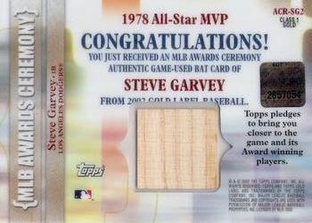 2002 Topps Gold Label - MLB Awards Ceremony Relics Class 1 Gold #ACR-SG2 Steve Garvey Back