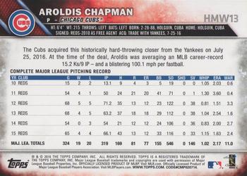 2016 Topps Holiday #HMW13 Aroldis Chapman Back