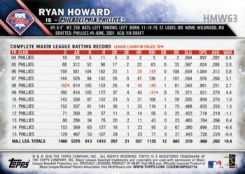 2016 Topps Holiday #HMW63 Ryan Howard Back