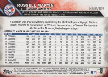 2016 Topps Holiday #HMW109 Russell Martin Back