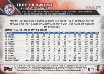 2016 Topps Holiday #HMW175 Troy Tulowitzki Back