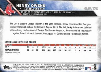 2016 Topps Holiday - Metallic Snowflake #HMW126 Henry Owens Back