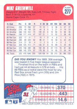 1990 Fleer #277 Mike Greenwell Back