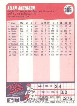 1990 Fleer #366 Allan Anderson Back