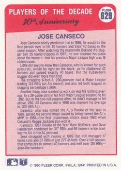 1990 Fleer #629 Jose Canseco Back