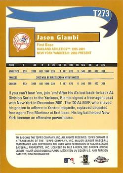 2002 Topps Traded & Rookies - Chrome #T273 Jason Giambi Back