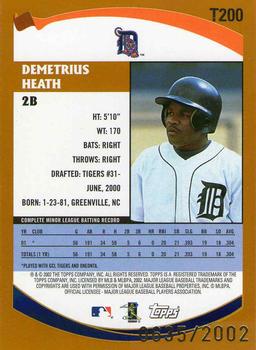 2002 Topps Traded & Rookies - Gold #T200 Demetrius Heath  Back