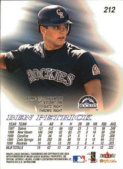 2000 SkyBox #212 Ben Petrick Back