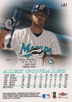 2000 SkyBox #141 Alex Gonzalez Back