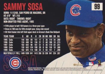 2000 SkyBox Dominion #99 Sammy Sosa Back