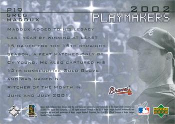 2002 Upper Deck Ballpark Idols - Playmakers #P19 Greg Maddux  Back