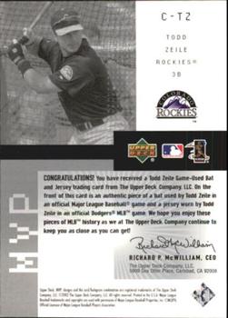 2002 Upper Deck MVP - Game Souvenirs Bat Jersey Combos #C-TZ Todd Zeile  Back