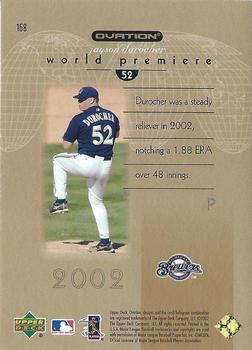 2002 Upper Deck Rookie Debut - 2002 Upper Deck Ovation Update World Premiere Standing Ovation (Gold) #168 Jayson Durocher Back