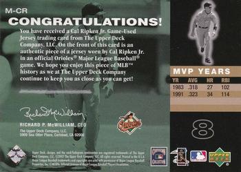 2002 Upper Deck Piece of History - MVP Club Jersey #M-CR Cal Ripken Jr.  Back