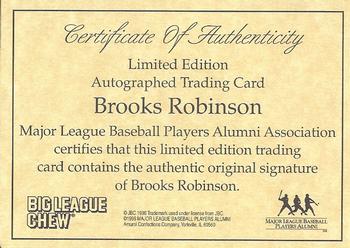 1996 Big League Chew Alumni Series - Certificates of Authenticity #NNO Brooks Robinson Front