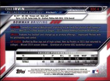 2016 Bowman Draft - Chrome #BDC-4 Cole Irvin Back