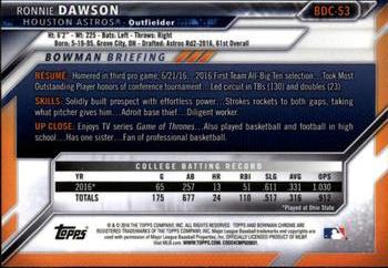 2016 Bowman Draft - Chrome #BDC-53 Ronnie Dawson Back