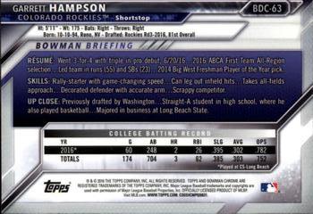 2016 Bowman Draft - Chrome #BDC-63 Garrett Hampson Back