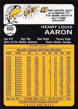 2000 Topps - Hank Aaron Chrome #20 Hank Aaron Back