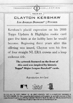 2016 Topps Transcendent Collection - Anniversary Sketch Reproductions #TSCR-59 Clayton Kershaw Back