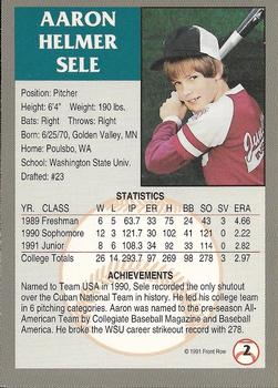 1991 Front Row Draft Picks - Gold #2 Aaron Sele Back