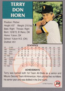 1991 Front Row Draft Picks - Gold #24 Terry Horn Back