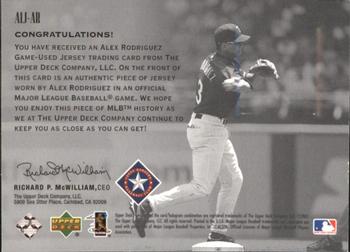 2002 Upper Deck - AL Centennial Anniversary Game-Used Jerseys #ALJ-AR Alex Rodriguez Back