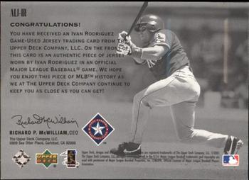 2002 Upper Deck - AL Centennial Anniversary Game-Used Jerseys #ALJ-IR Ivan Rodriguez Back