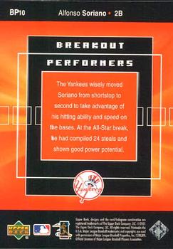 2002 Upper Deck - Breakout Performers #BP10 Alfonso Soriano  Back