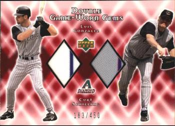 2002 Upper Deck - Double Game-Worn Gems #DG-GS Luis Gonzalez / Curt Schilling  Front