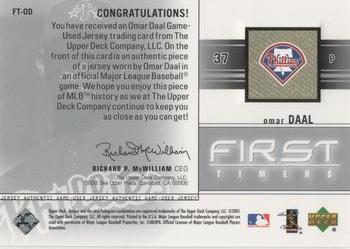 2002 Upper Deck - First Timers Game-Used Jerseys #FT-OD Omar Daal  Back
