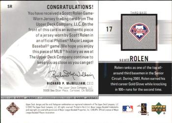 2002 Upper Deck - Game Jerseys #SR Scott Rolen  Back